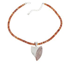 Jay King 18" Sterling Silver Tampico Shell Pendant with Beaded Necklace